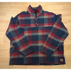 John Wayne Stock & Supply Mens XXL Fleece 1/4 Zip Pullover Plaid Navy Western